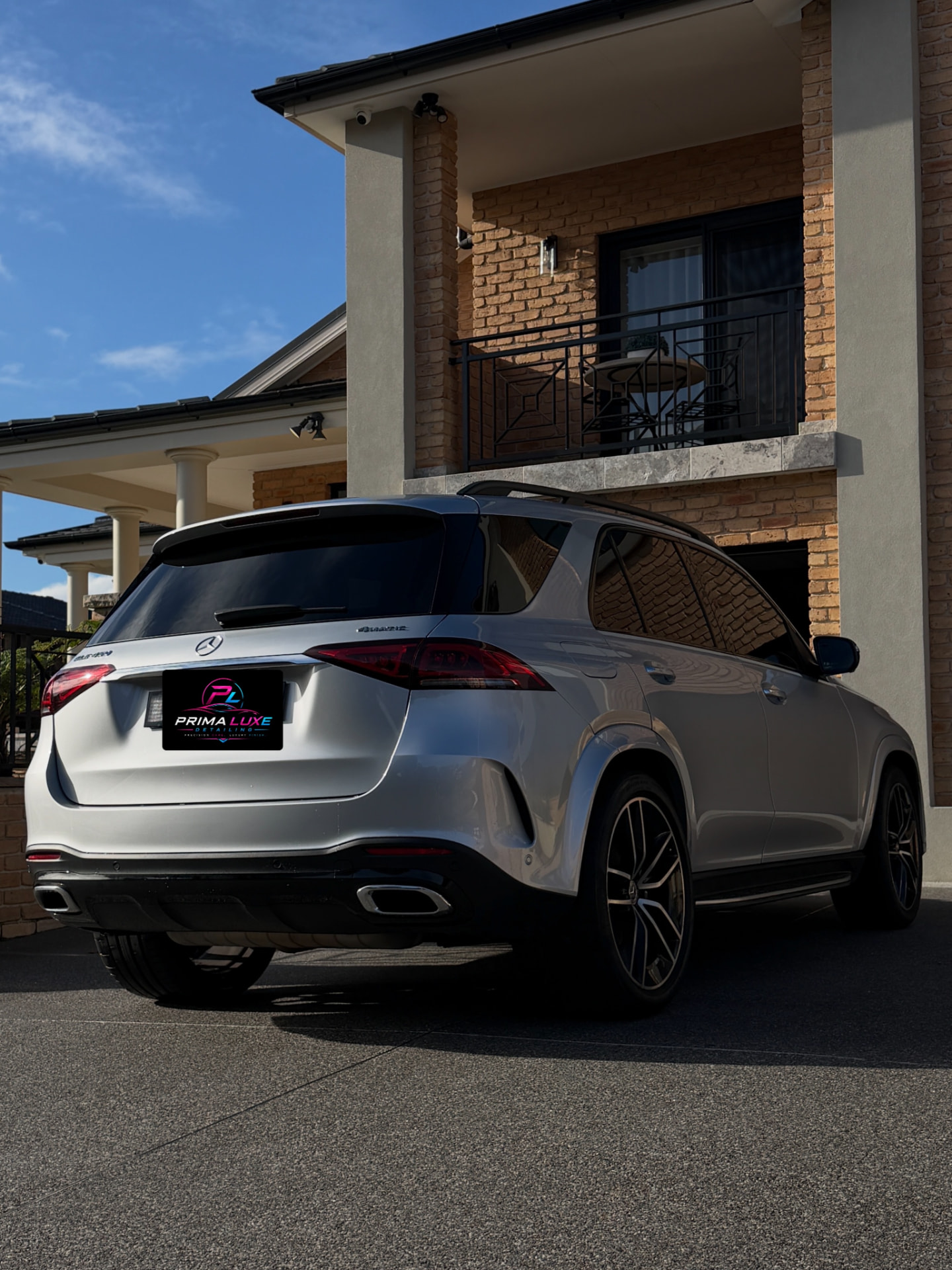 Rear view of a freshly detailed Mercedes-Benz GLE